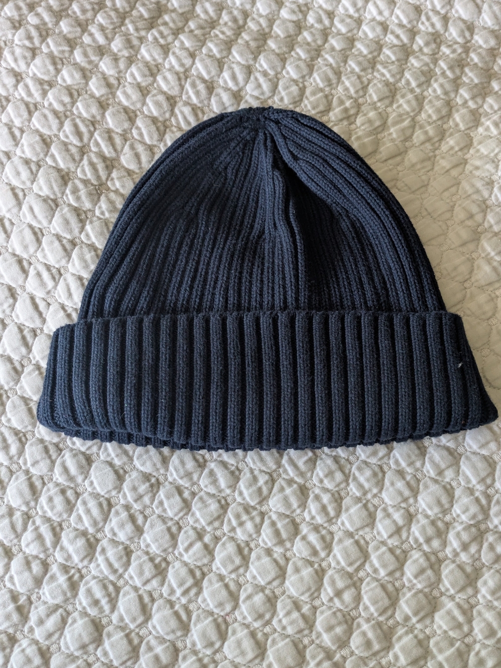 Uniqlo Navy Ribbed Knit Beanie Hat